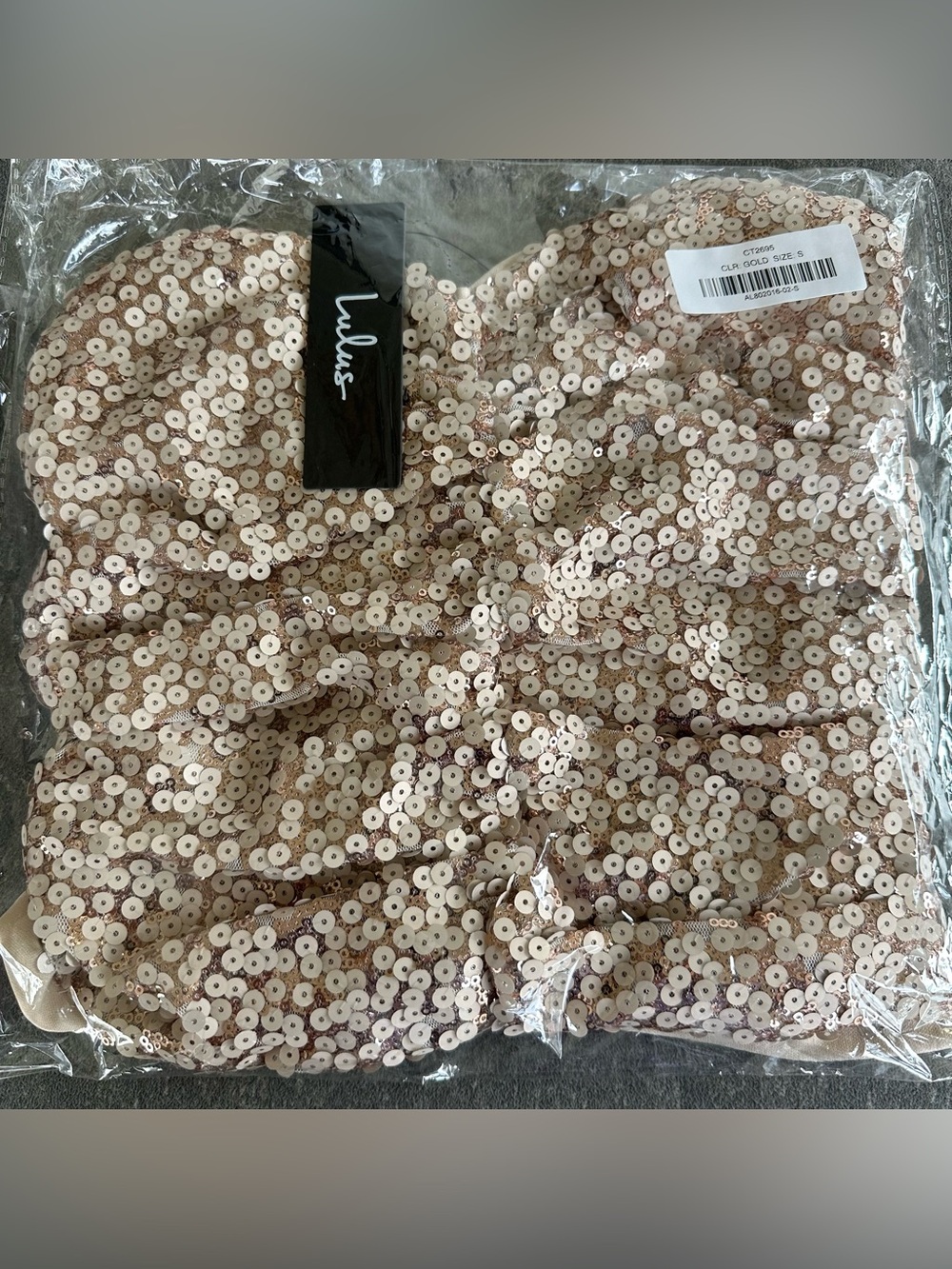 Lulus Rose Gold Sequin Strapless Crop Top NWT Sparkly Party Glam - Picture 2 of 9